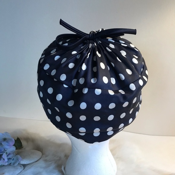 Vintage 1950s Bucket Hat Polka Dot Navy & White - Picture 4 of 7